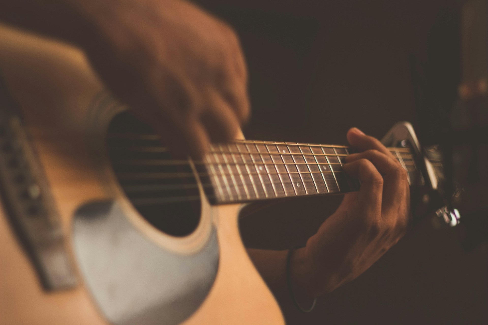 Guitar fretboard close-up
